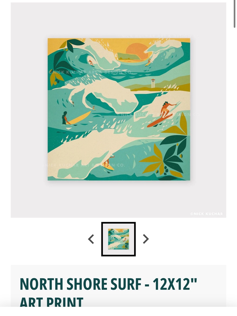 Nick Kuchar North Shore Surf Art Print - Teal & Cream — Unframed
